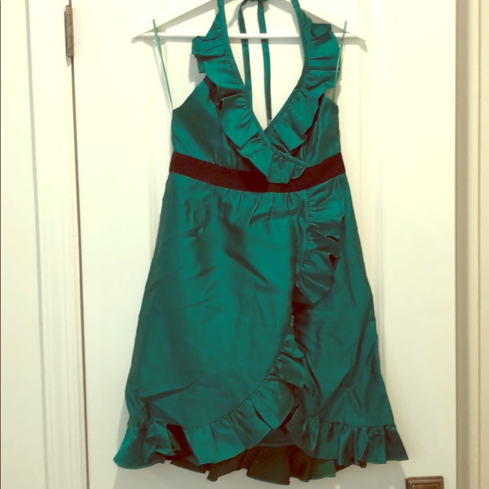 Tibi 4 wool silk halter dress with ruffle